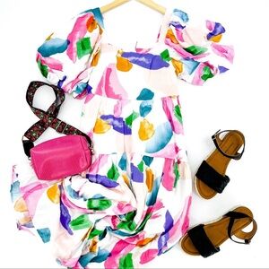 NWT Entro Puff Sleeve Tiered Midi Dress Size XL